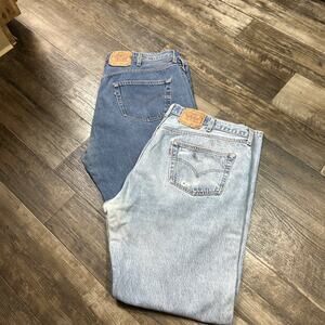 Lot 2 Vintage Levis 501 Denim Cotton Jeans 46x38 USA Made 90s Button Fly